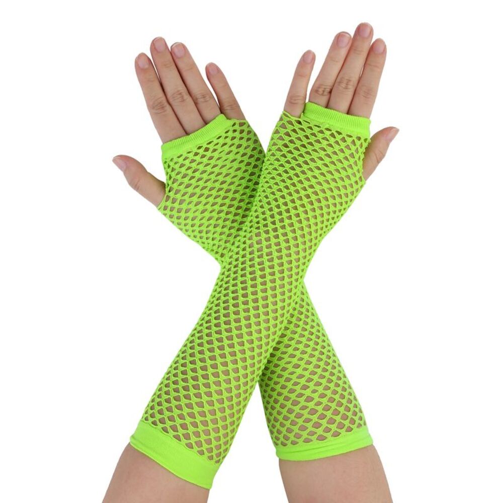 Mesh 1980s Fancy Dress Party Costume Accessories Fishnet Gloves Long-2 Pairs